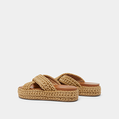 Platform mules with crossed straps in beige rope | WALDER