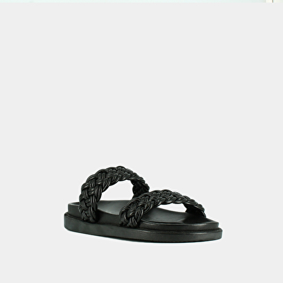 Mules with interlaced straps in black leather | walter
