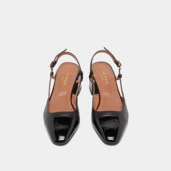 Babies with open heels in black patent leather | DHAPOPY