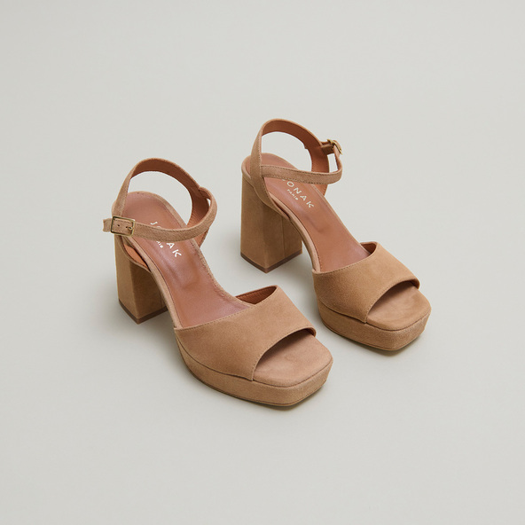 High heel sandals with open toe in camel velvet | VLADA