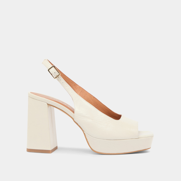 Square toe pumps with high heels in ecru aged leather | VLAD