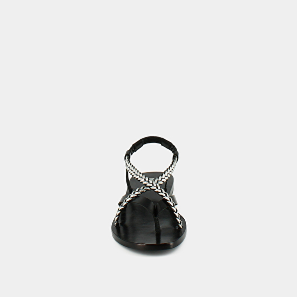 Sandals with braided straps in black and silver leather | WARREN