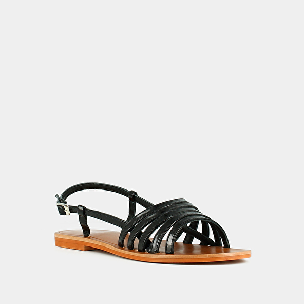 Strappy sandals with open toes in black patent | WROOM