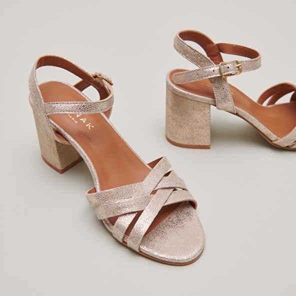 Open-toed sandals in platinum laminated velvet | DANELLE