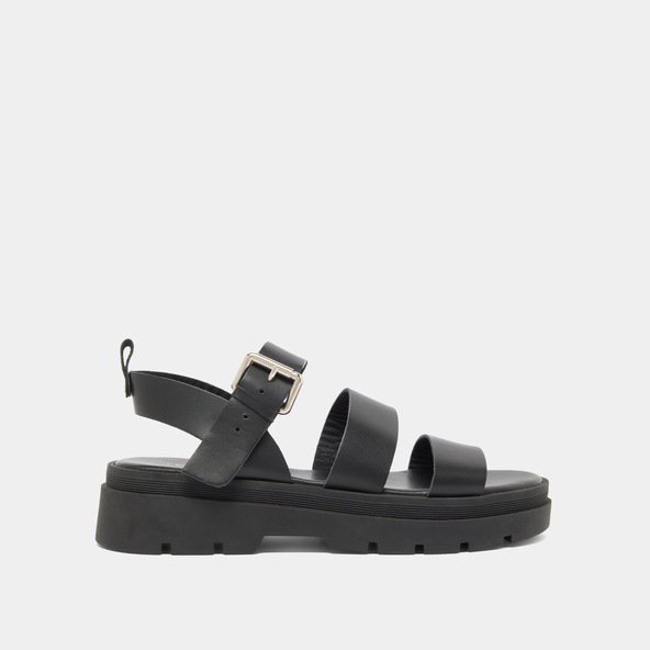 Platform sandals with buckles in black leather | PRIAME