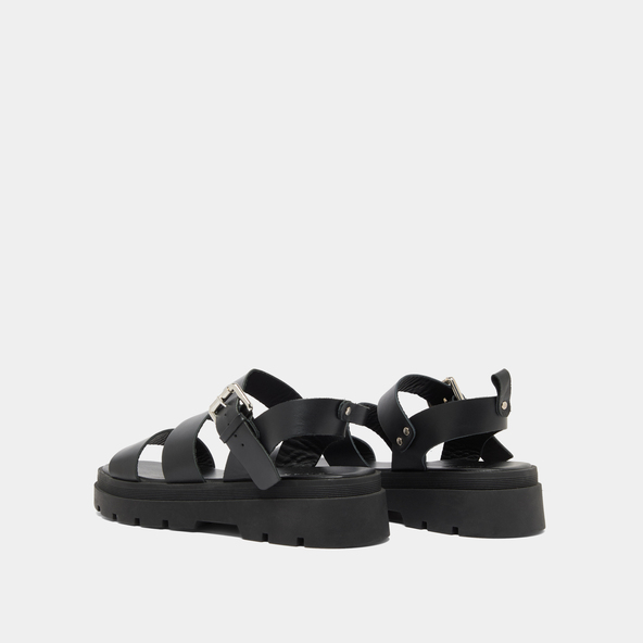 Platform sandals with buckles in black leather | PRIAME