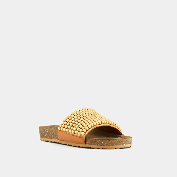 Pearly mules in beige leather | WALKY
