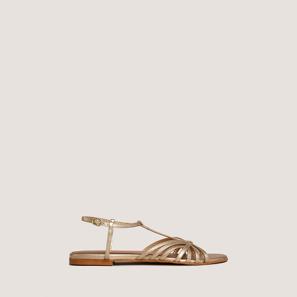 Strapped sandals in gold metallic leather | WALLONIE