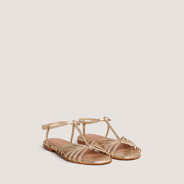 Strapped sandals in gold metallic leather | WALLONIE