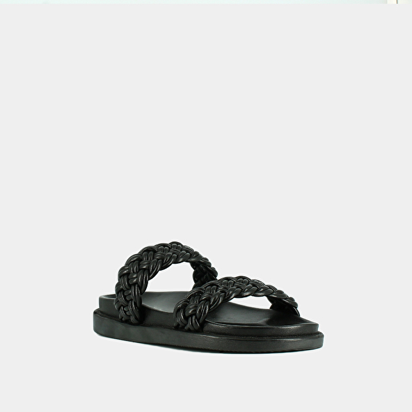 Mules with interlaced straps in black leather | WALTER