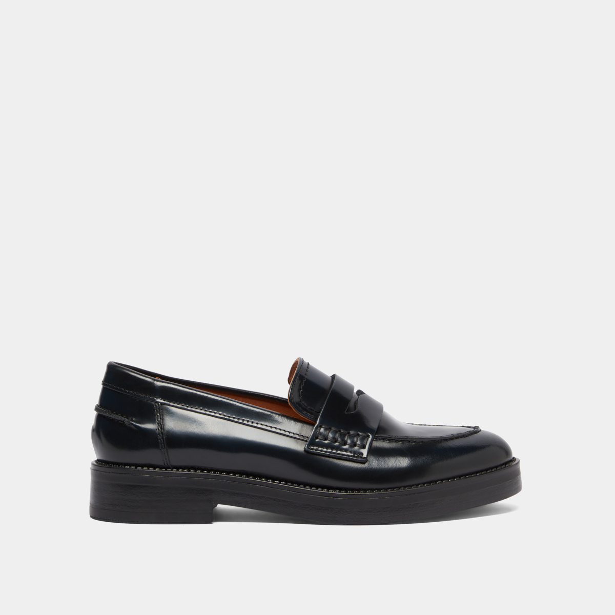 Round-toed loafers in blue patinated leather | MIRNA