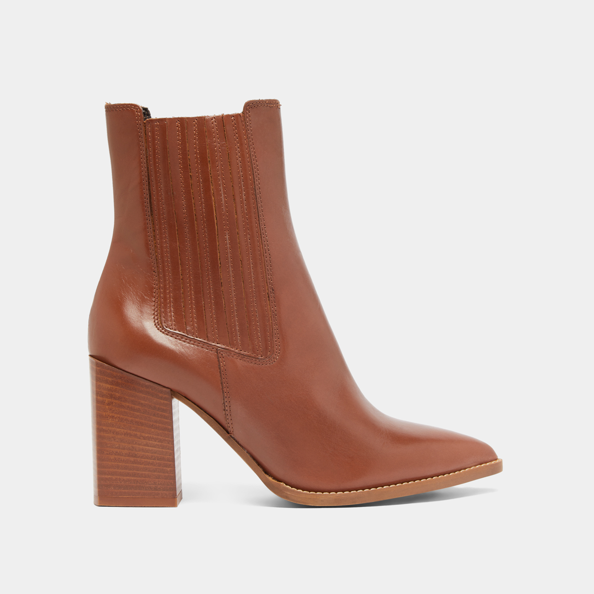 Boots à talons et bouts pointus in cognac leather | PERLINE