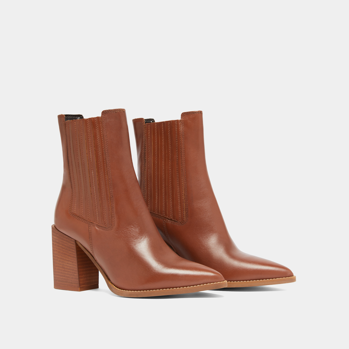 Boots à talons et bouts pointus in cognac leather | PERLINE