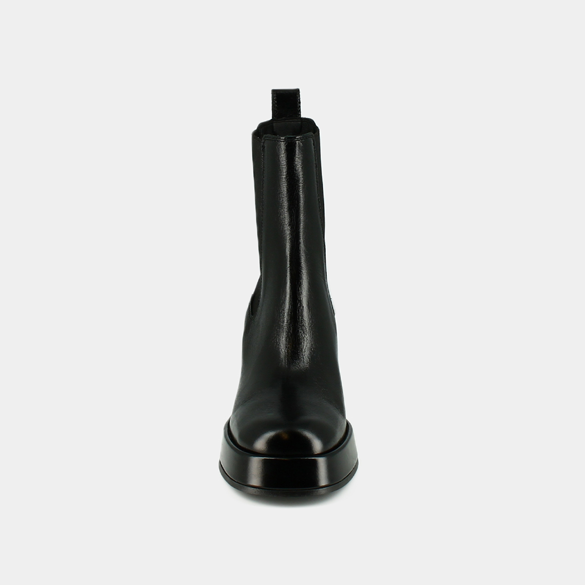 Platform boots with square toes in black aged leather | BRADLEY