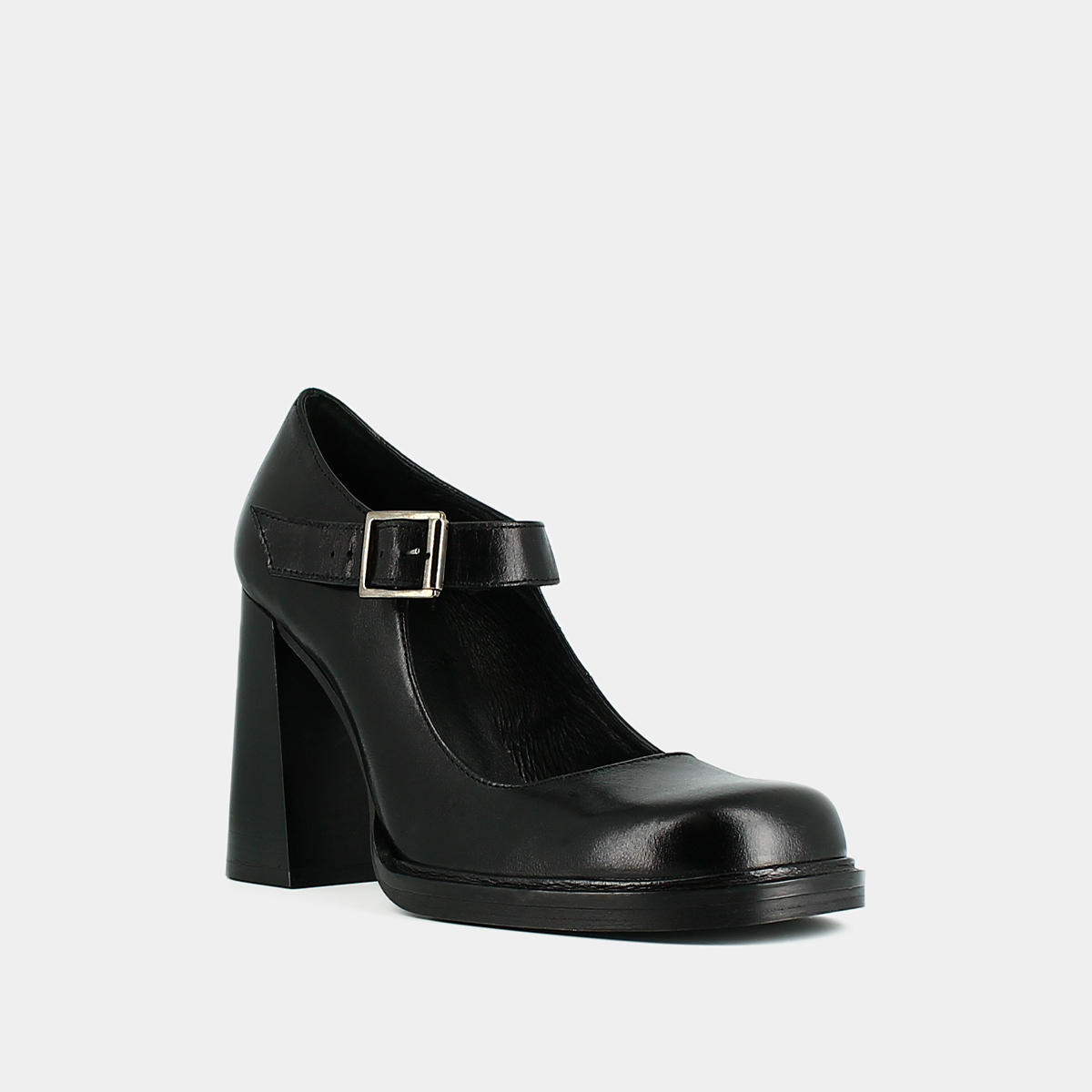 Babies with buckles and square toes in black leather | BRIEUC
