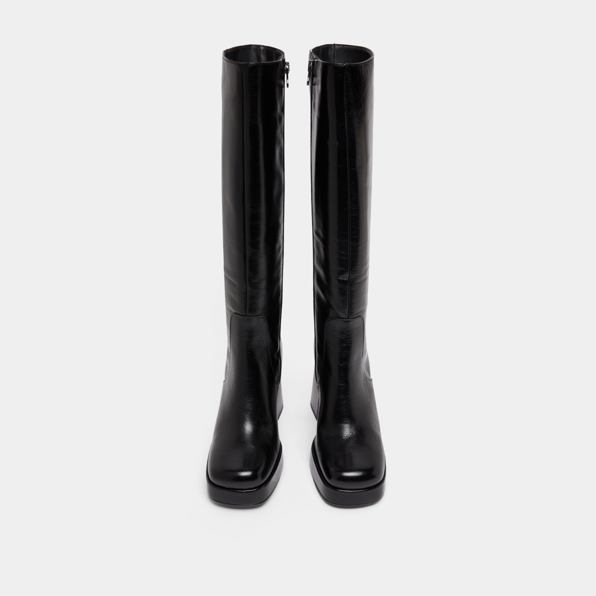 Boots with heels and square toes in black aged leather | BRYAN