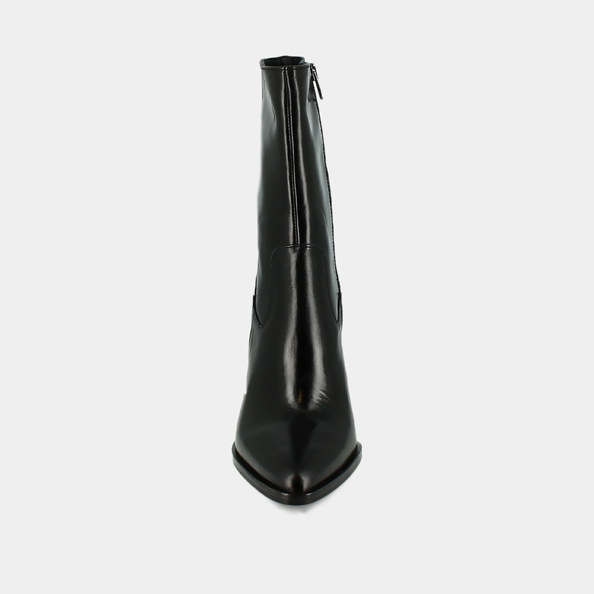 Heeled boots with pointed toes in black leather | BUSTER