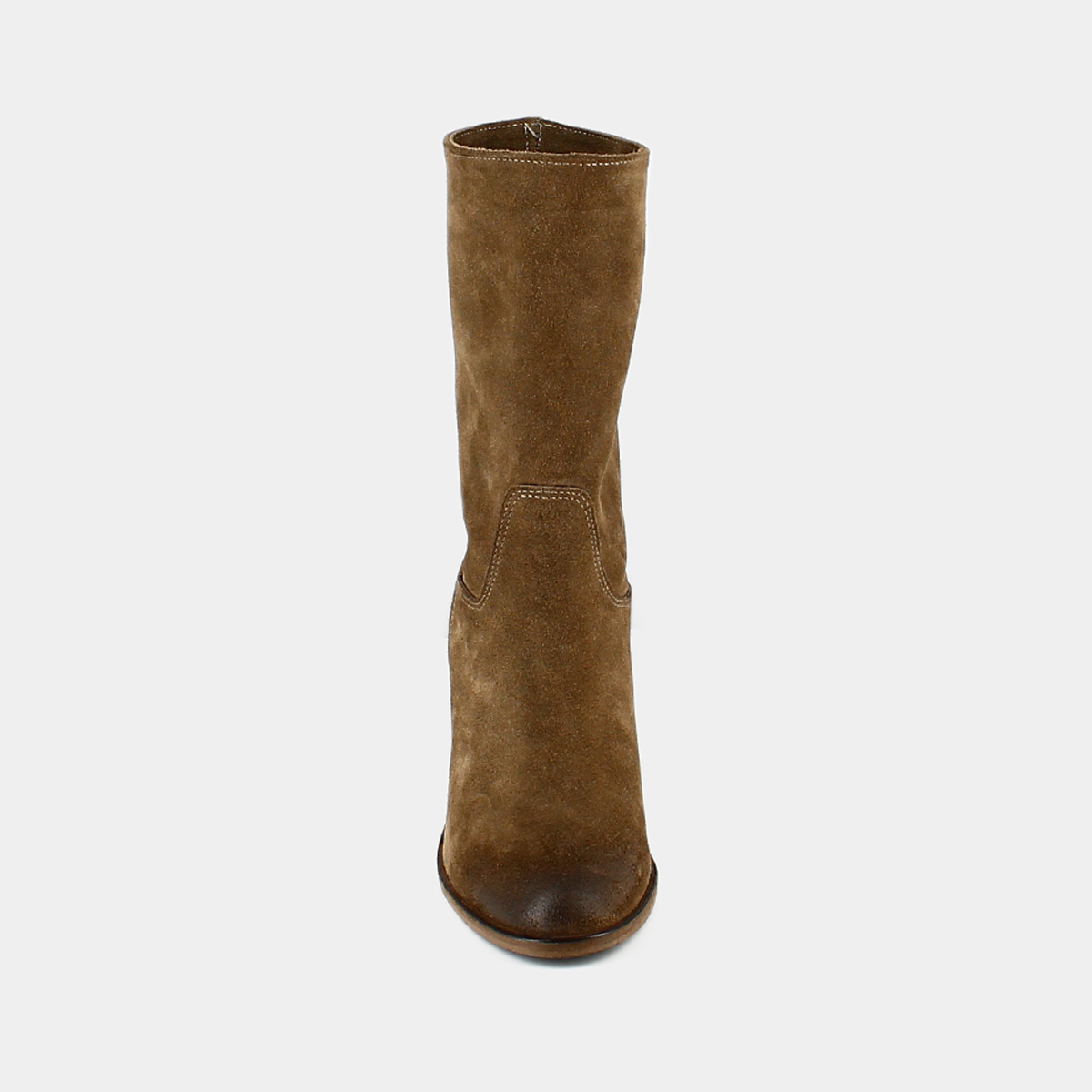 Boots with heels and oval toes in cognac suede | FRANCINE