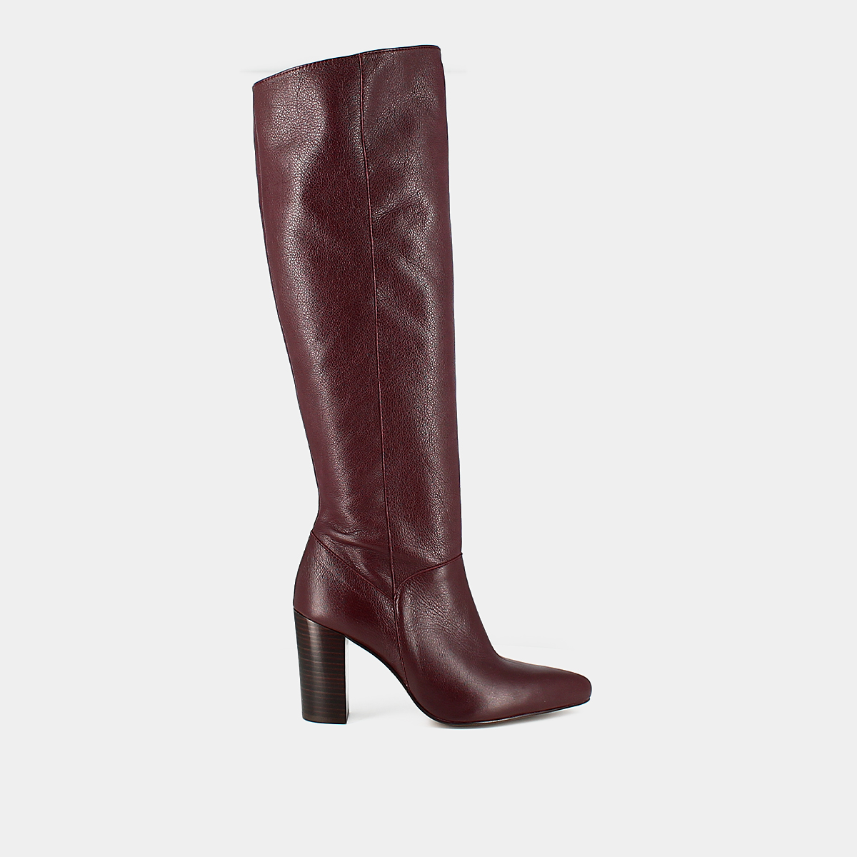 High boots with heels and pointed toes in burgundy leather | BETHANY