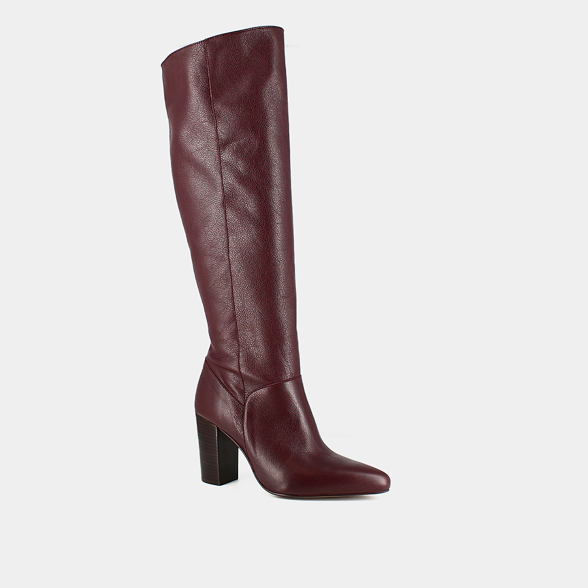 High boots with heels and pointed toes in burgundy leather | BETHANY