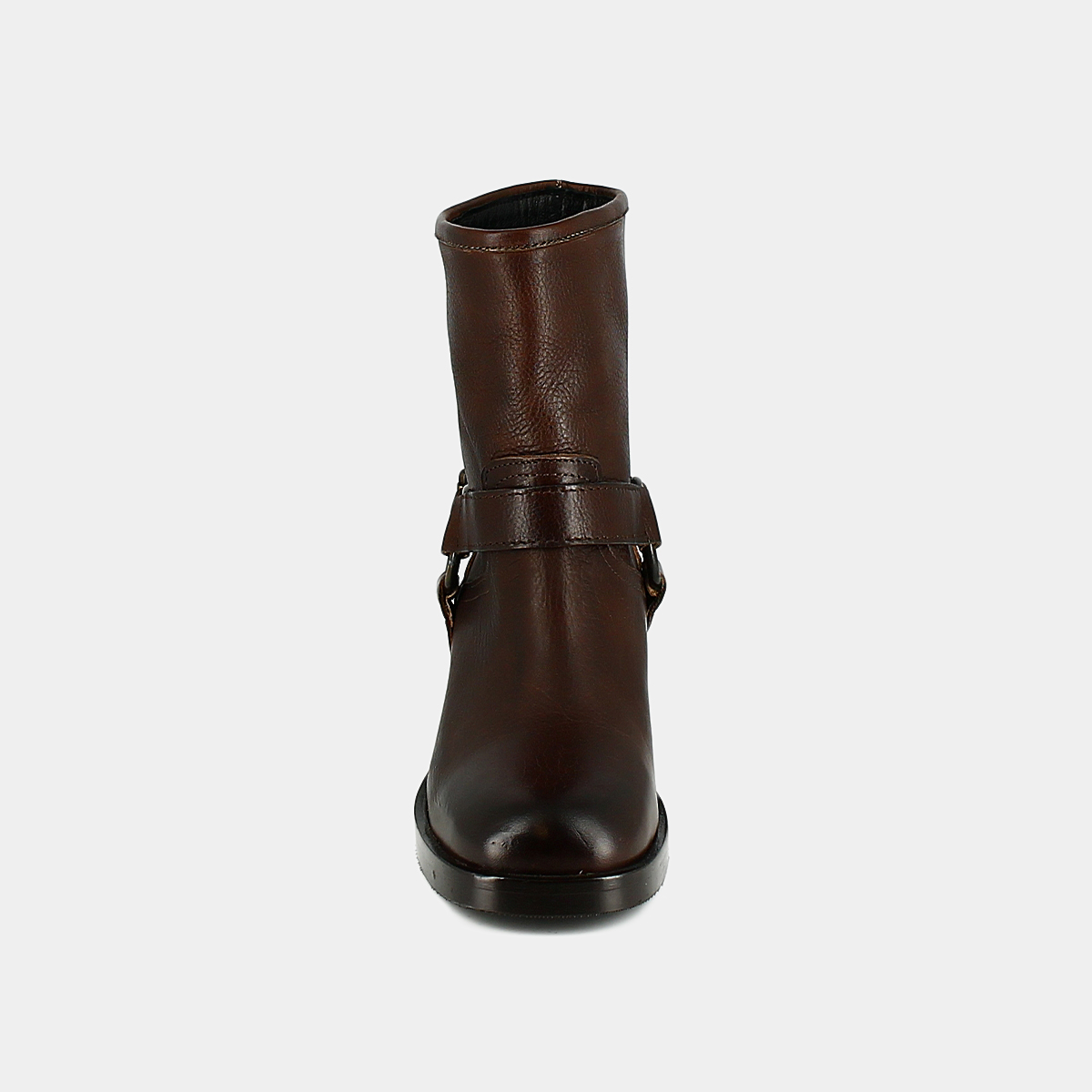 Buckle boots in brown grained leather | RIGA