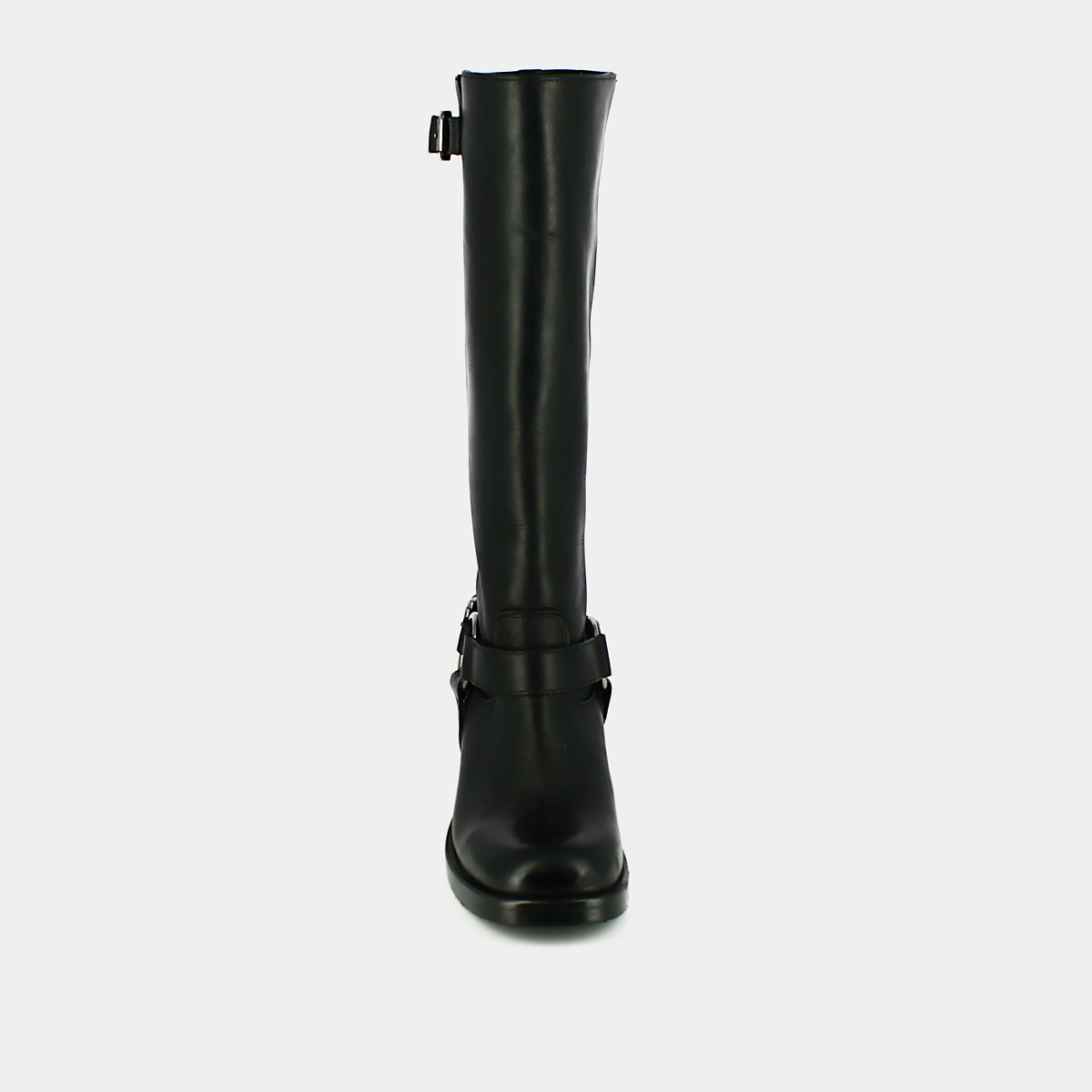 High boots with round toes and buckles in black patinated leather | ROYAN