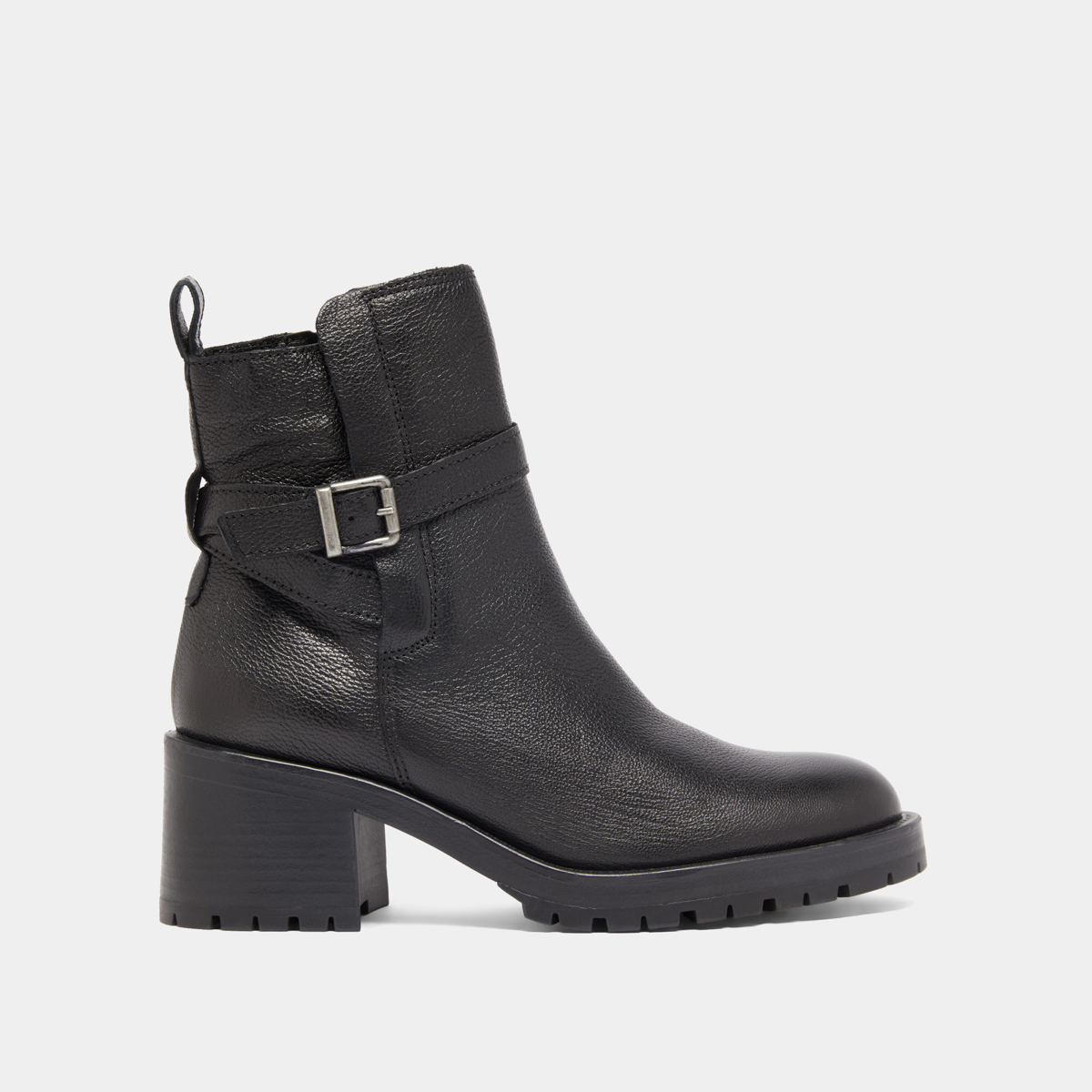 Bottines &agrave; bouts ronds et boucles in black grained leather | CLOVIS