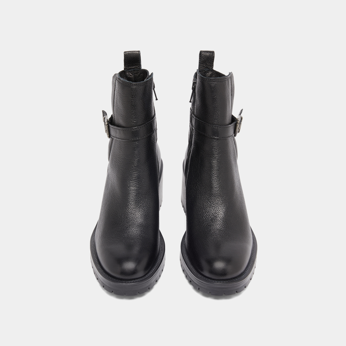 Bottines &agrave; bouts ronds et boucles in black grained leather | CLOVIS