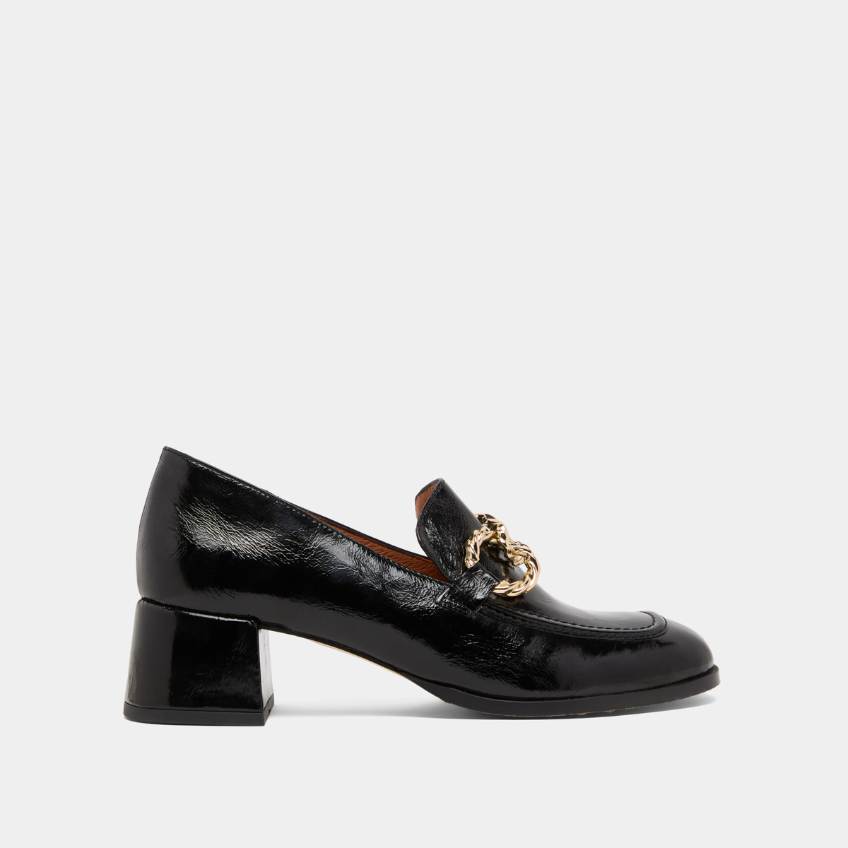 Mocassins à bouts arrondis et boucles do... in black glazed leather | VINCENNES