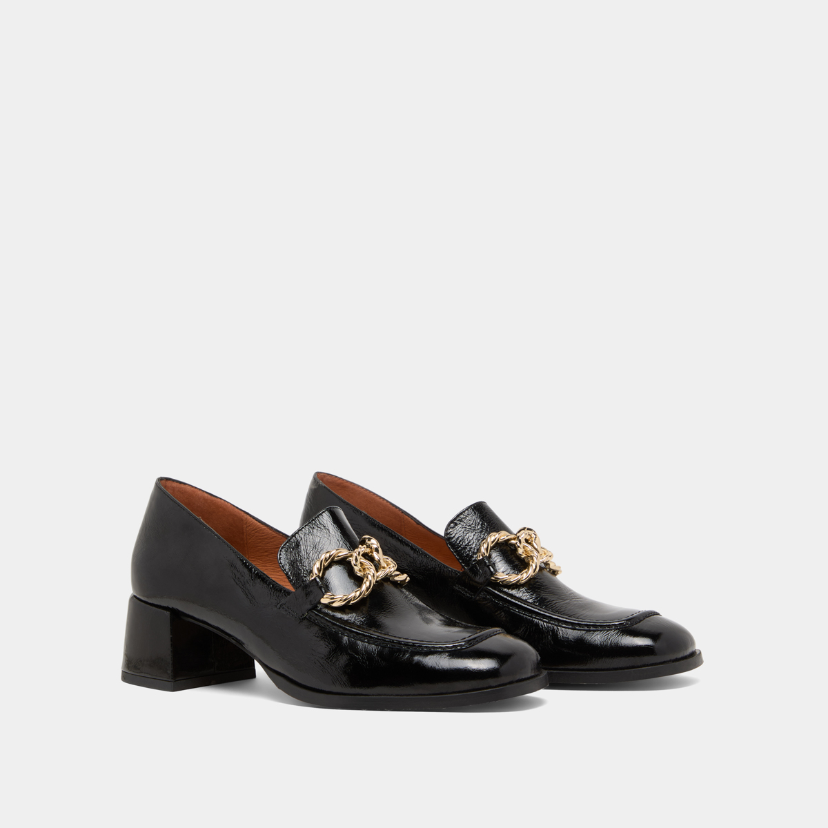 Mocassins à bouts arrondis et boucles do... in black glazed leather | VINCENNES