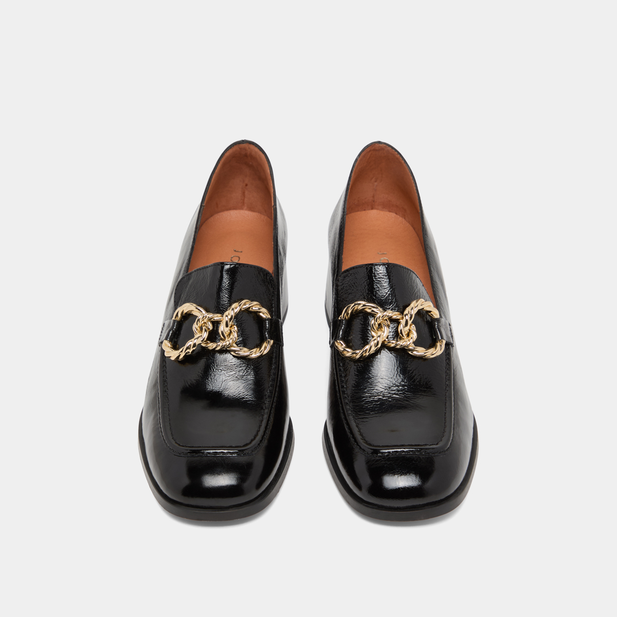 Mocassins à bouts arrondis et boucles do... in black glazed leather | VINCENNES