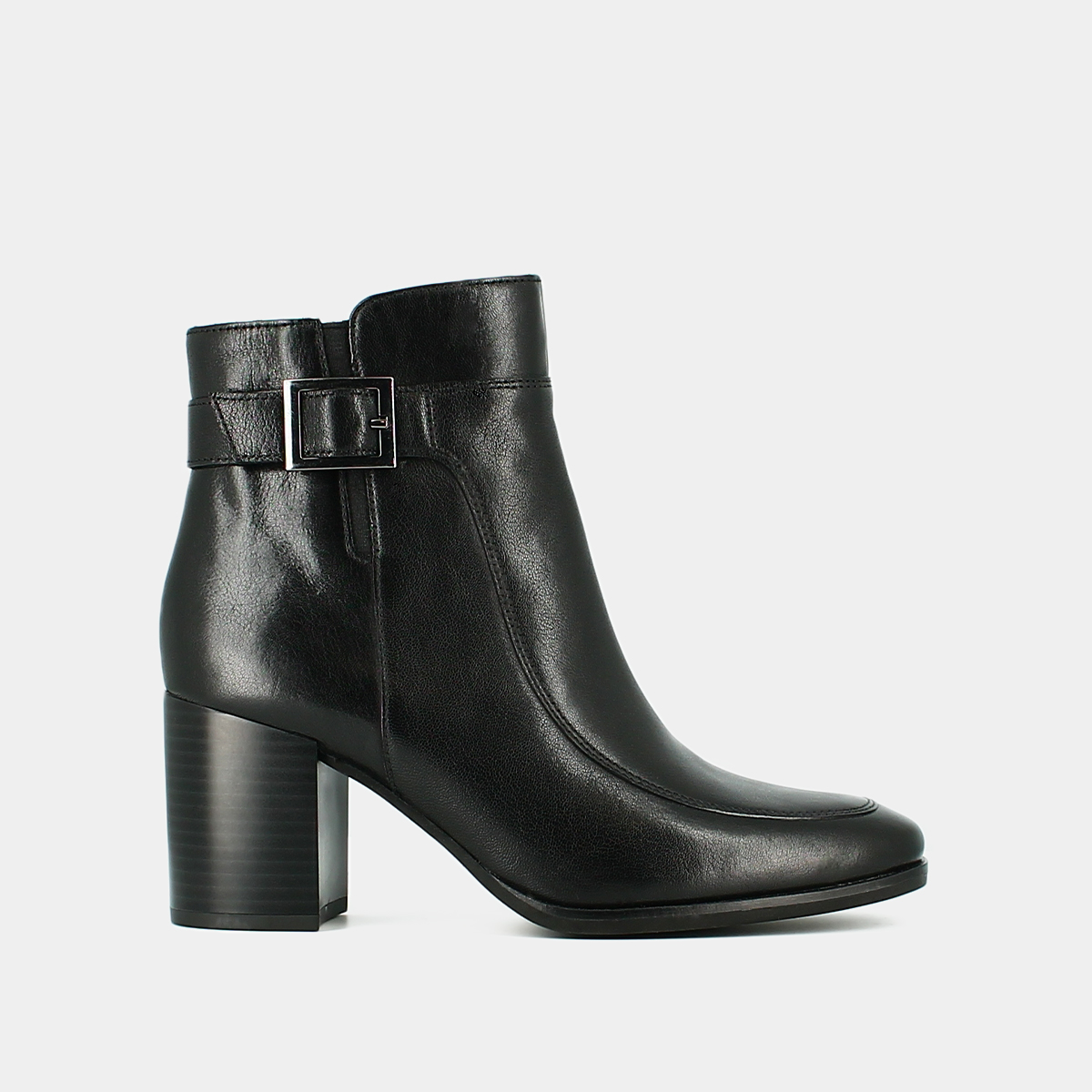 Heeled boots with buckles in black leather | ADRIETTE