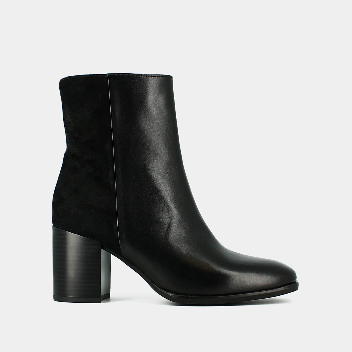 Heeled boots in black leather and velvet | ALBAN