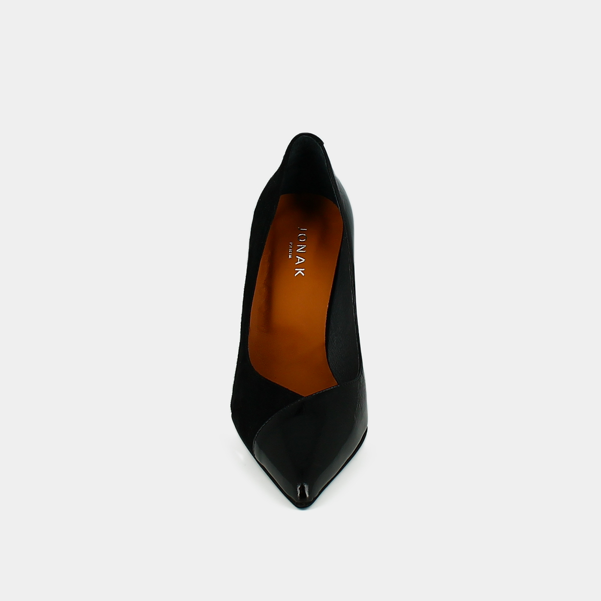Pumps pointed in black leather and black velvet | DOUG