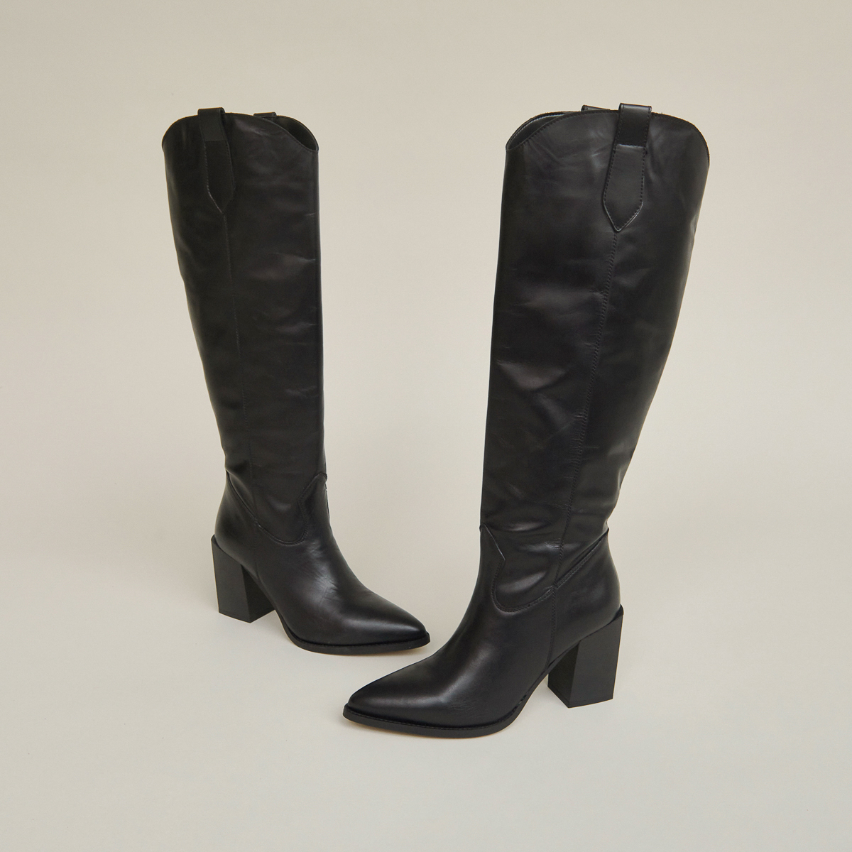 Pointed boots with heels in black leather | PAPRIKA