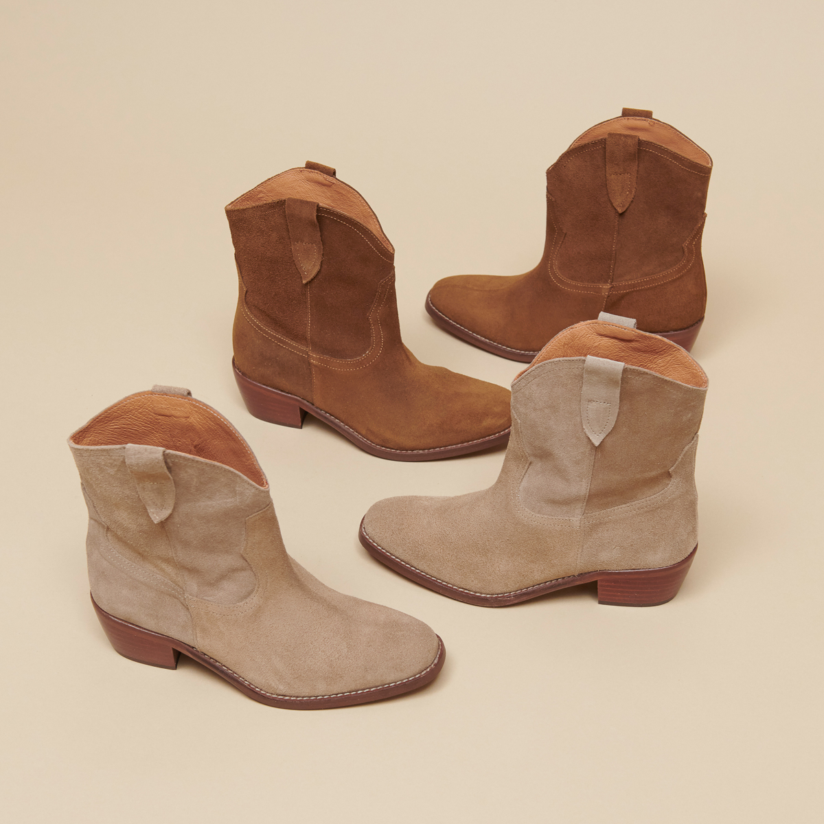 Oval-toe lowboots in cognac suede | MARBELLA