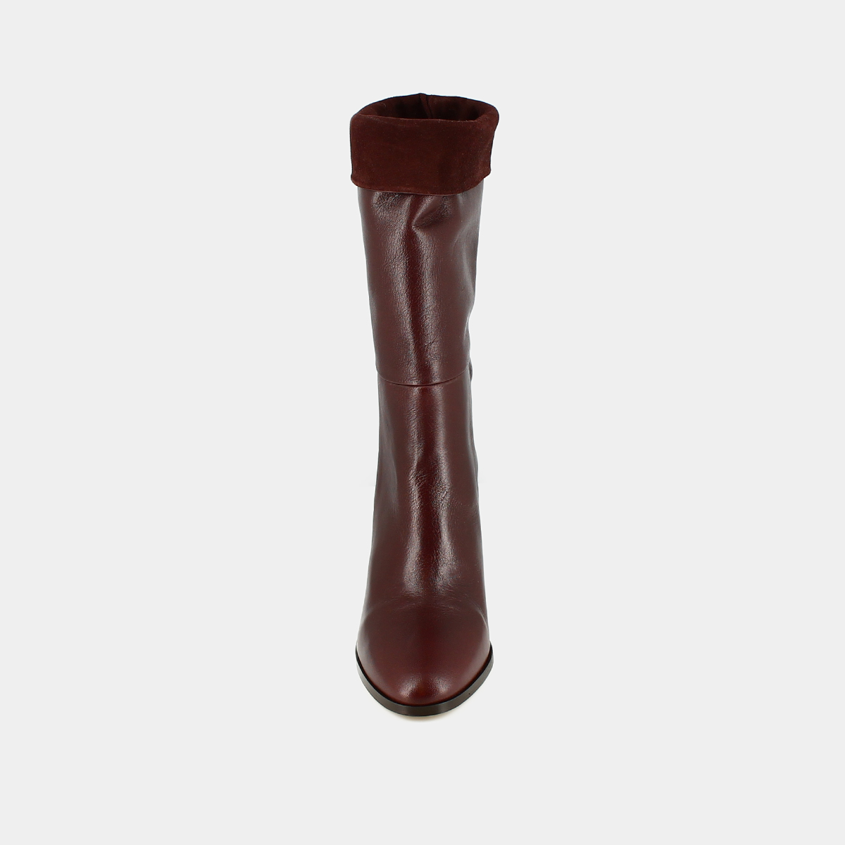 Pointed boots in burgundy leather and velvet | VANNES
