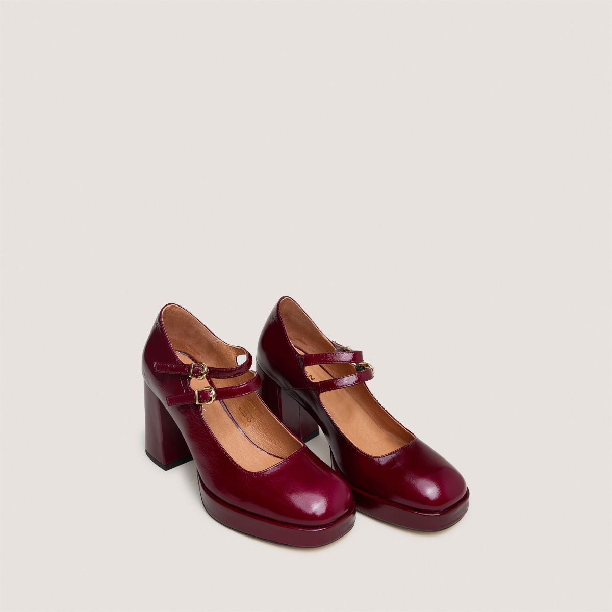 Babies with double straps and platforms in burgundy pleated patent | VERITE
