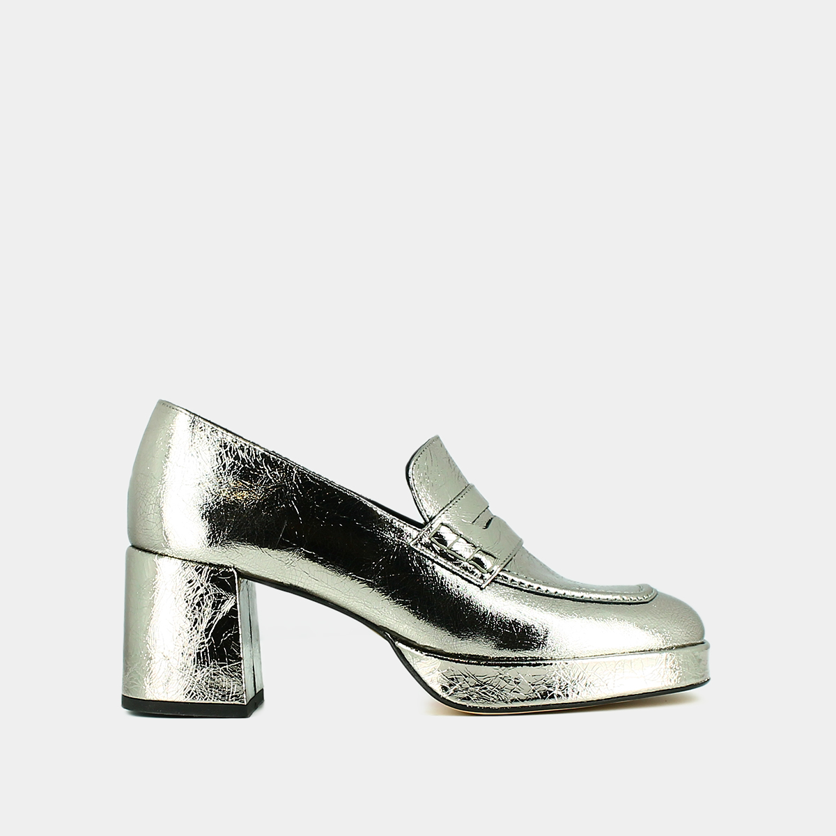Loafers with platforms in silver leather | VOLTURA