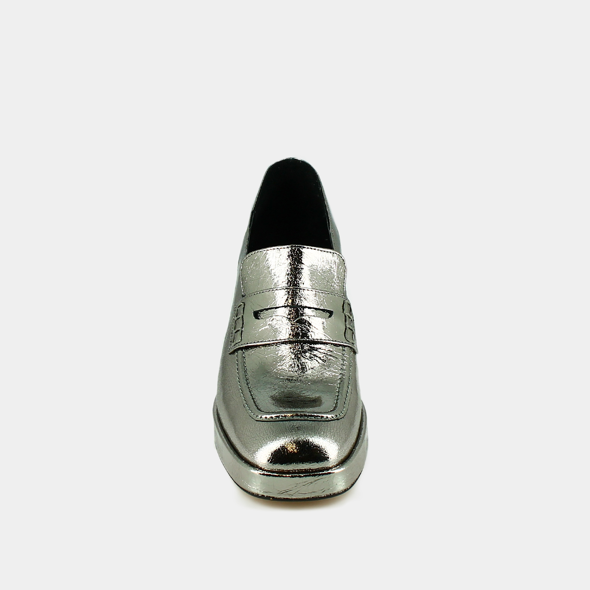 Loafers with platforms in silver leather | VOLTURA