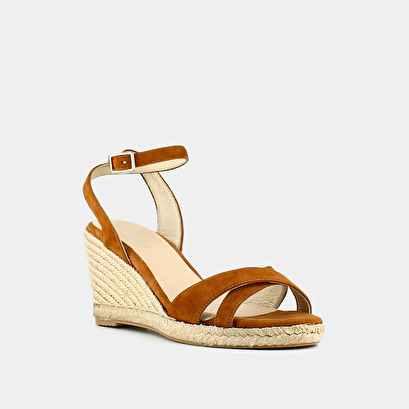 Espadrilles with high heels and straps in cognac leather | sibel