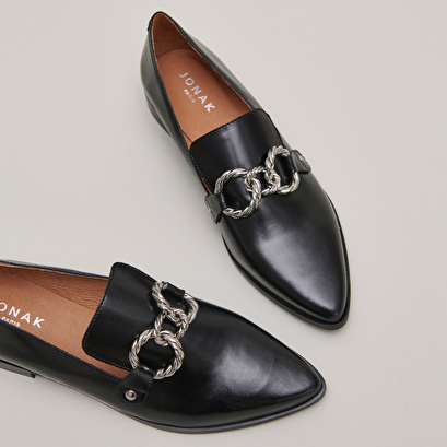 Mocassins à boucles argentées et bouts p... black