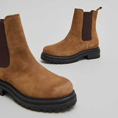 Bottines à semelles crantées et élastiqu... cognac