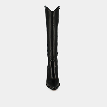 Pointed boots with heels in black leather | paprika