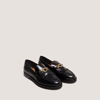 Loafers with gold buckles in black leather | delphes