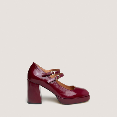 Babies with double straps and platforms in burgundy pleated patent | verite