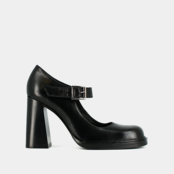 Babies with buckles and square toes in black leather | BRIEUC