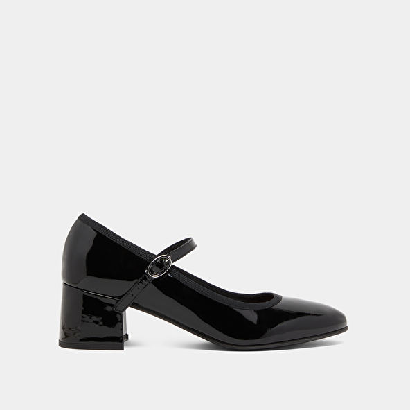 Heeled slippers in black patent leather | DALMATIE