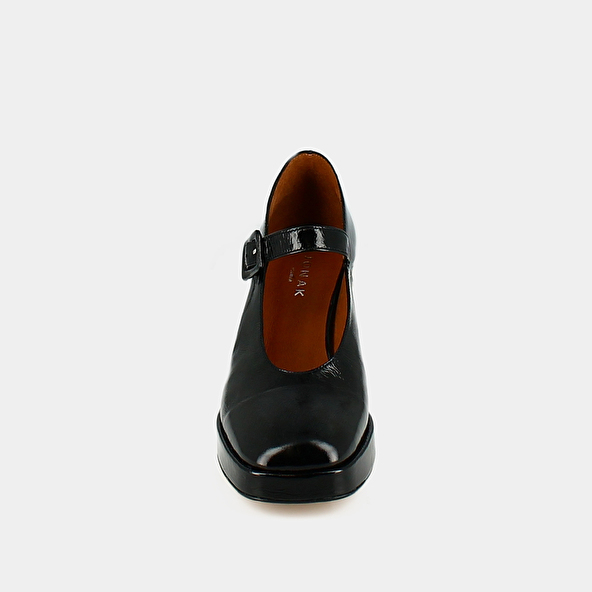 Square-toe platform slippers in black shiny leather | VESOUL