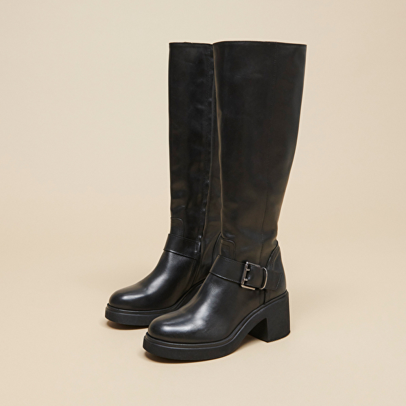 Bottes à semelles épaisses et boucles la... in black leather | RODEZ